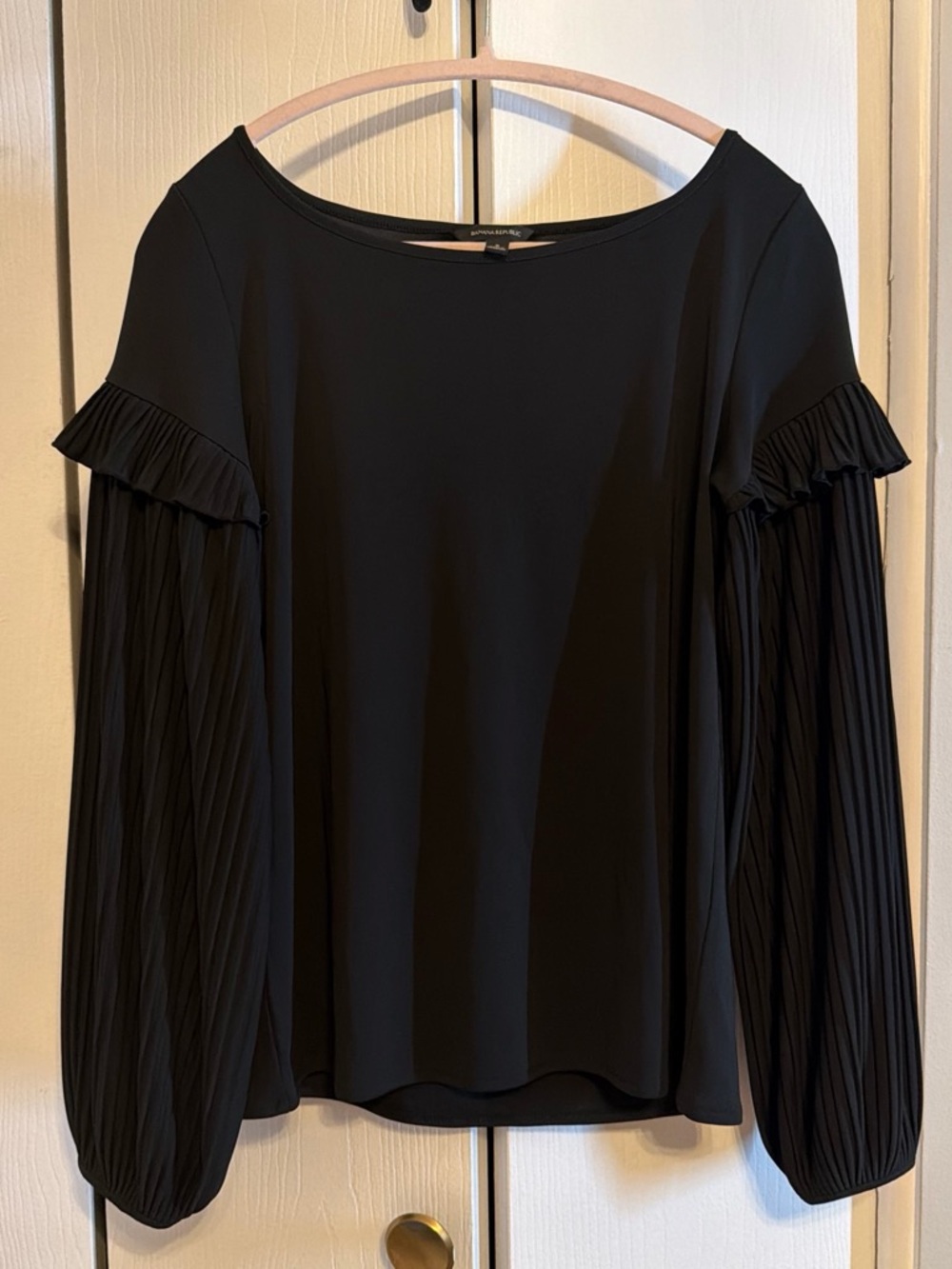 Banana Republic Black Pleated Ruffle Sleeve Blouse